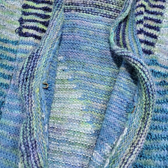 Anthropologie Sleeping on Snow Colorblock Long Line Clasp Ruffle Cardigan - L - Picture 5 of 10